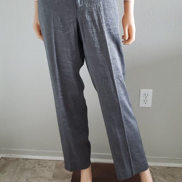 Catherine Malandrino Gray Shimmering Linen Pants M - Picture 2 of 7